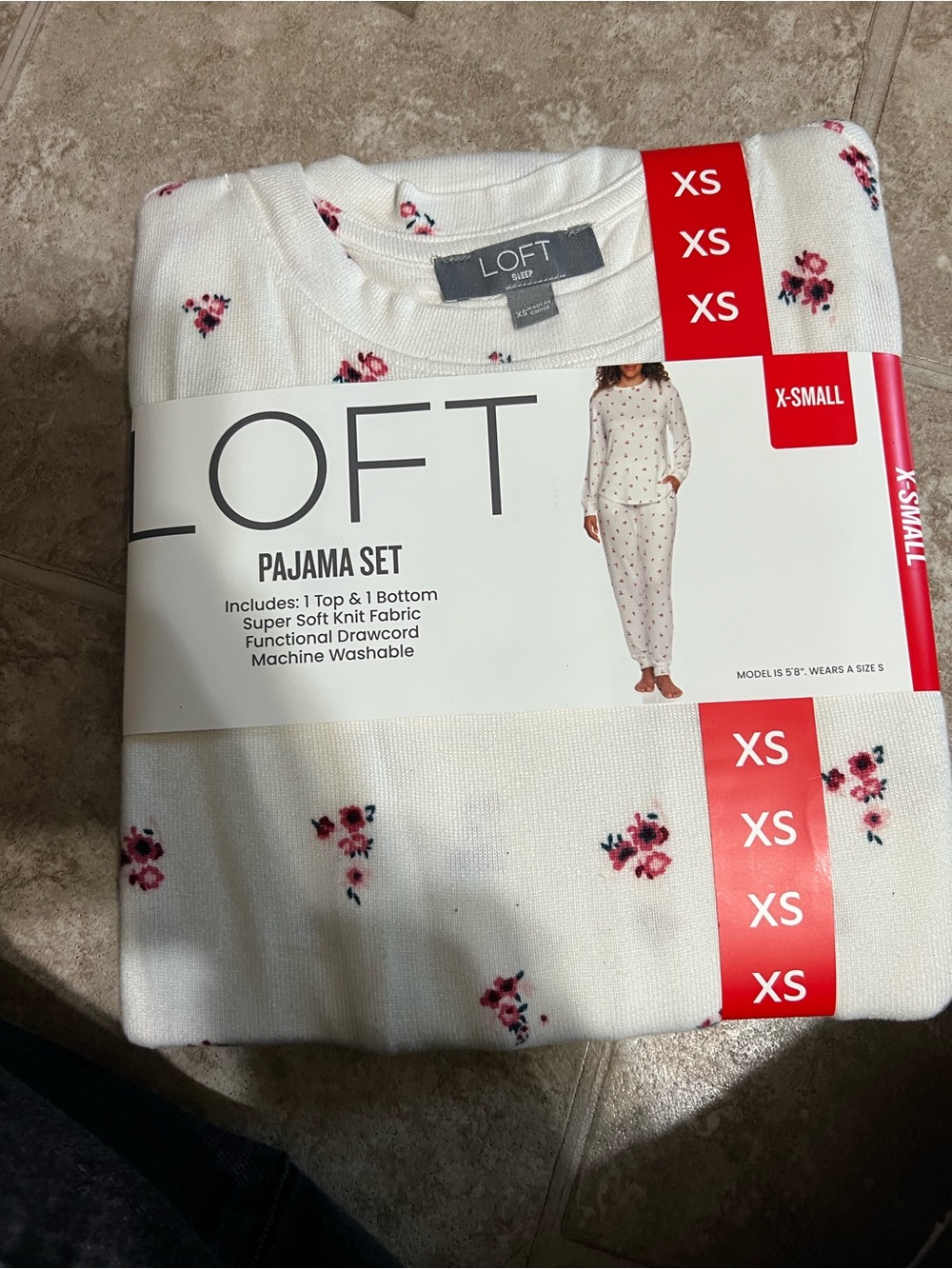 LOFT White Pajama Set with Pink Floral Print